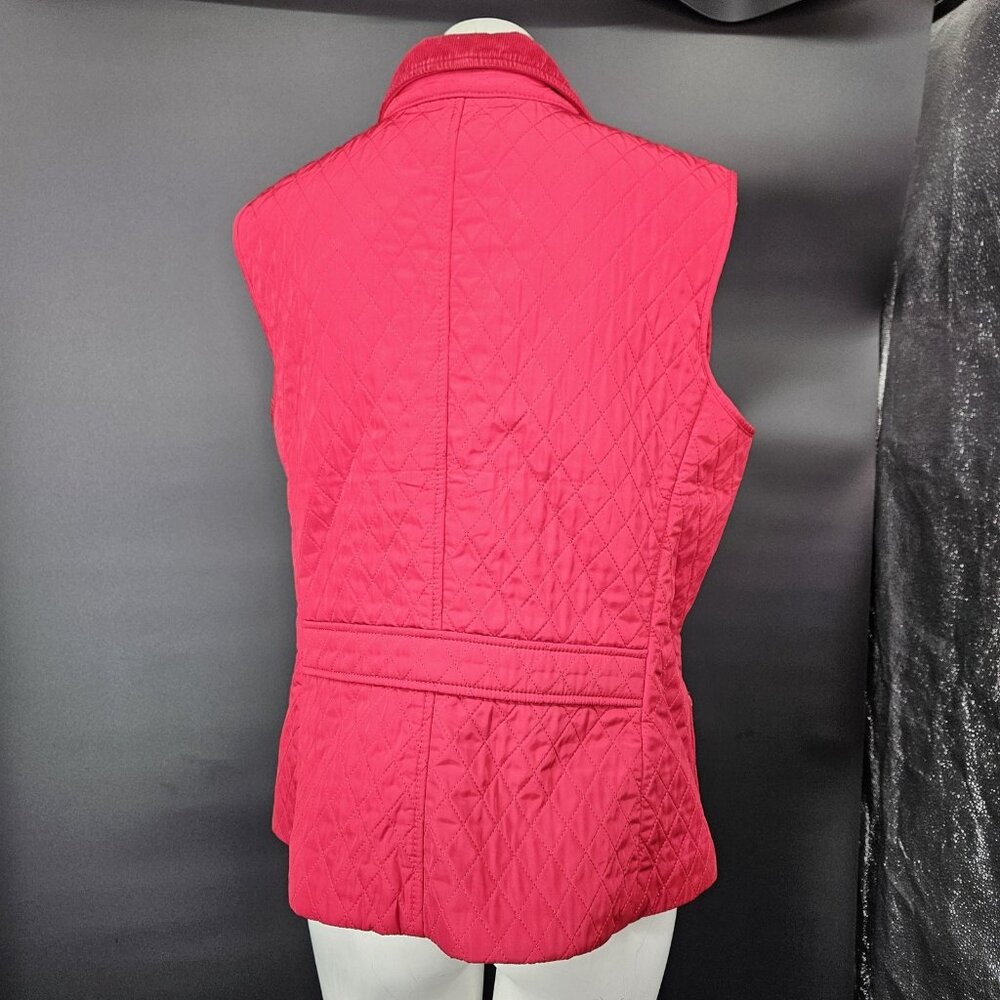 Talbots Vest Womens Medium Red Quilted Puffer Button Pockets Lined Warm Corduroy - Picture 9 of 14